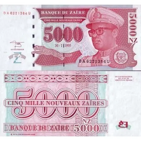 Billets banque Zaire Pk N° 69 - 5000 Nouveaux Zaires Certifié