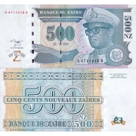 Billet de collection Zaire Pk N° 65 - 500 Nouveaux Zaires Vente Directe