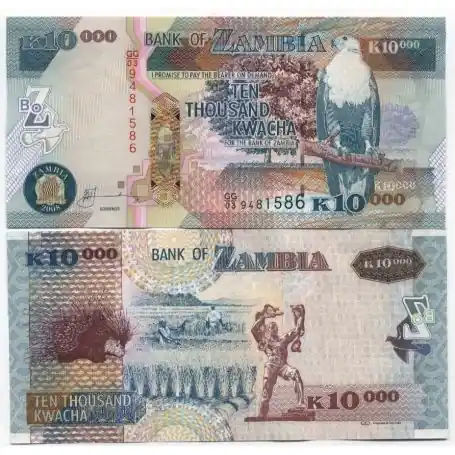 Billet de banque Zambie Pk N° 46 - 10000 Kwacha Expédié Aujourd’hui