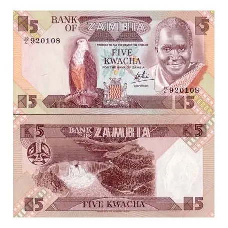 Certifié Billets de banque Zambie Pk N° 25 - 5 Kwacha