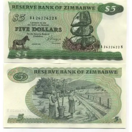 Billets collection Zimbabwe Pk N° 2 - 5 Dollars Réduction