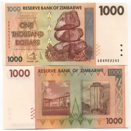 Billets de banque Zimbabwe Pk N° 71 - 1000 Dollars Must-Have