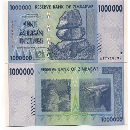 Billet de collection Zimbabwe Pk N° 77 - 1 Millions Dollars Tendance