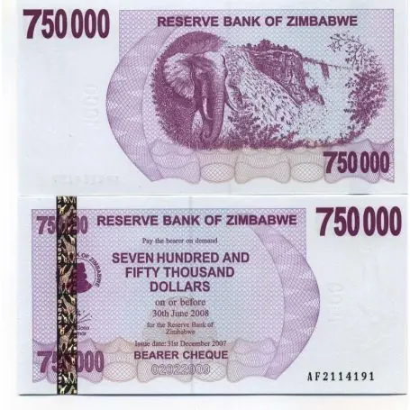 Acheter En Ligne Billet de banque Zimbabwe Pk N° 52 - 750000 Dollars bearer