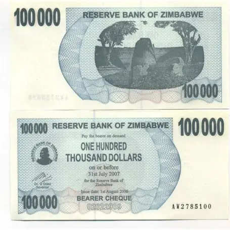 Vente Flash Billet de collection Zimbabwe Pk N° 48 - 100000 Dollars bearer