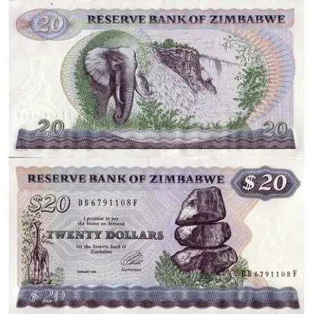 Billet de collection ZIMBABWE Pk N° 4 - 20 Dollars Prix Choc