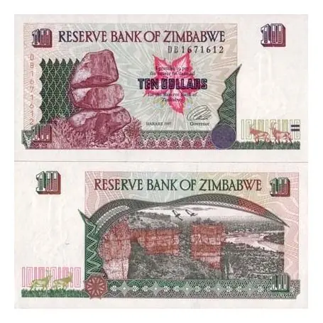 Exclusif Billets de banque Zimbabwe Pk N° 6 - 10 Dollars