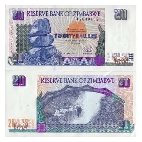 Billet de banque Zimbabwe Pk N° 7 - 20 Dollars Offre Du Jour