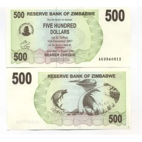 Haute Qualité Billets banque Zimbabwe Pk N° 43 - 500 Dollars bearer