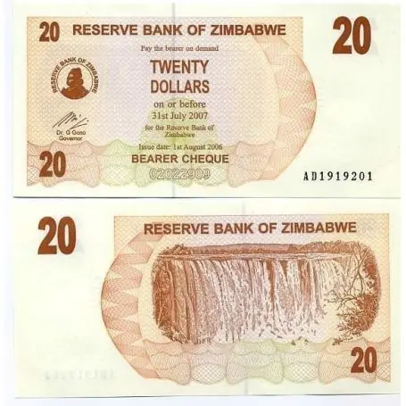 Billets collection Zimbabwe Pk N° 40 - 20 Dollars Nouvelle Collection