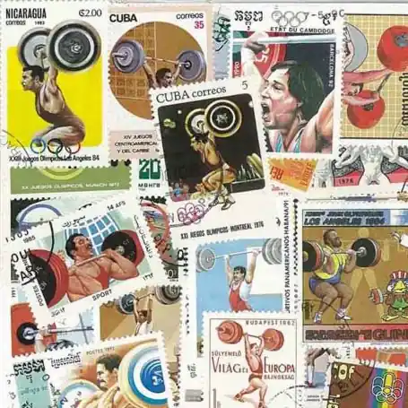 Collection de timbres Halterophilie oblitérés Fait Main