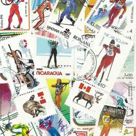 Collection de timbres Ski Biathlon oblitérés Satisfait Ou Remboursé