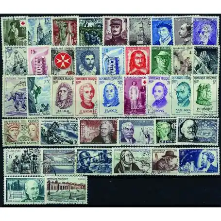 Populaire Timbres France 1956 en année complète oblitérée