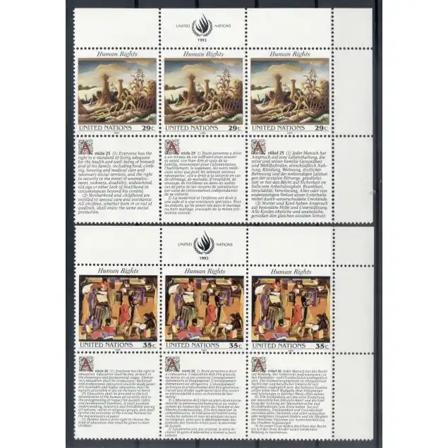 Offre Du Jour Nations Unies New York 1993 - Y & T n.635/40 -  Droits de l'Homme (V) (Michel n. 651/52)