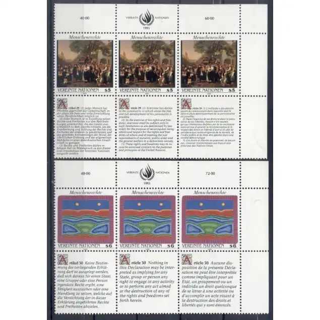 Vente Directe Nations Unies Vienne 1993 - Y & T n.166/71 - Droits de l'Homme (V) (Michel n. 150/51)