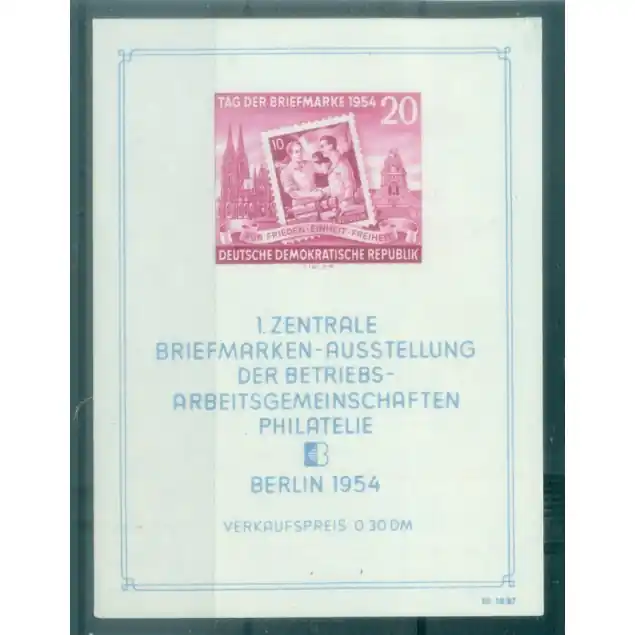 Allemagne - RDA 1954 - Y & T feuillet n. 4 - Journée du Timbre (Michel feuillet n. 10 X II) Réduction