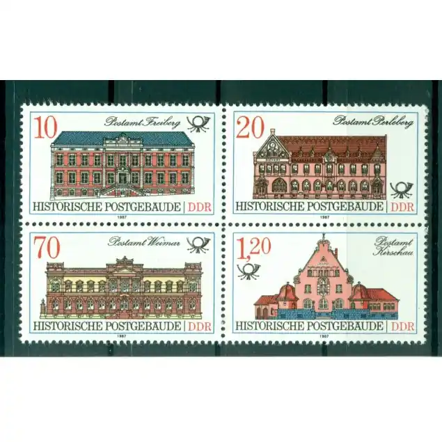 Populaire Allemagne - RDA 1987 - Y & T n. 2687/90 - Hôtel des Postes historiques  (Michel n. 3067/70)