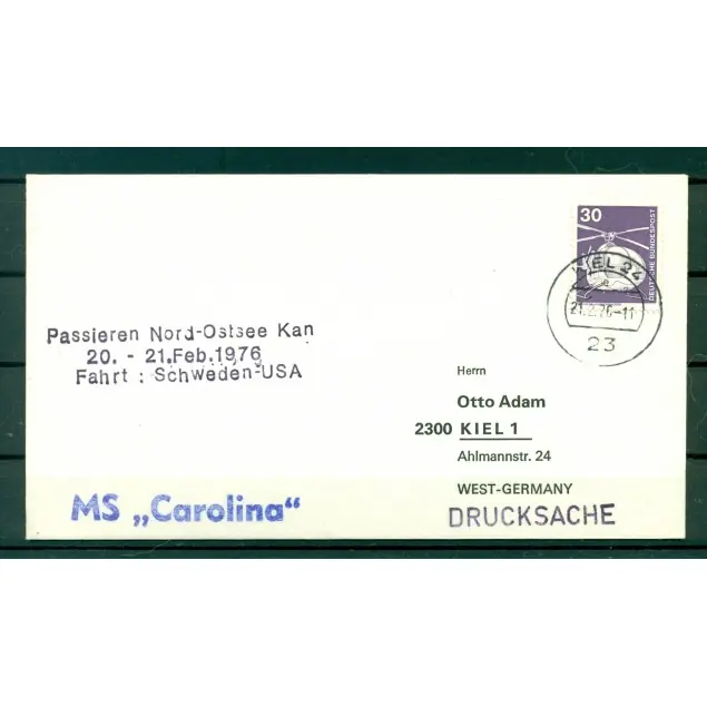 Allemagne 1976 - Enveloppe bateau à moteur "Carolina" Promotion Saisonnière