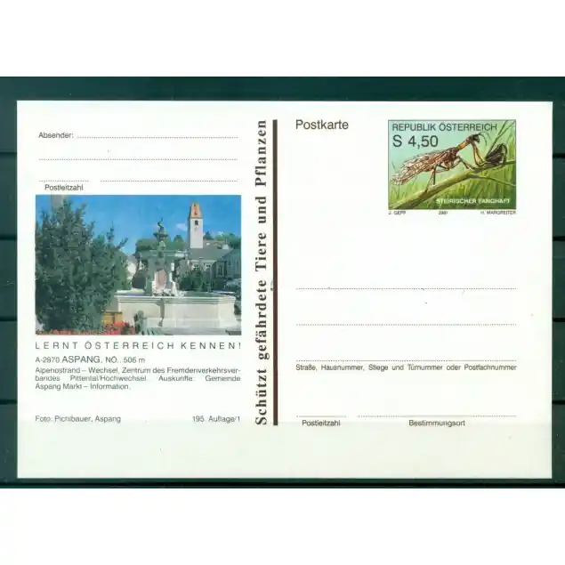 Vente Directe Autriche  1991 - Entier postal  Aspang - 4,50 S