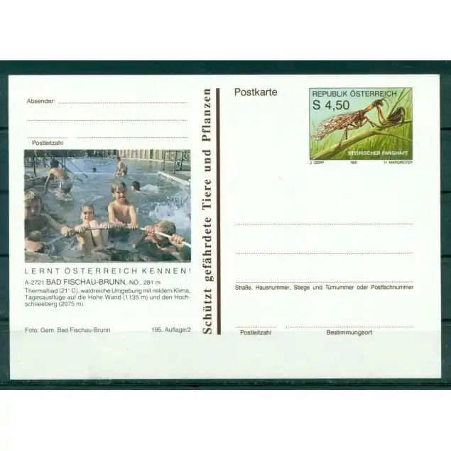Autriche  1991 - Entier postal  Bad Fischau-Brunn - 4,50 S Achetez Aujourd’hui