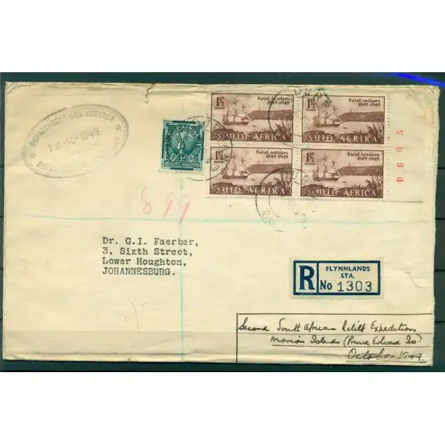 Pas Cher Afrique du Sud 1949 - Y & T n. 90-170/71 - Lettre de l'Île Marion (Antarctique)