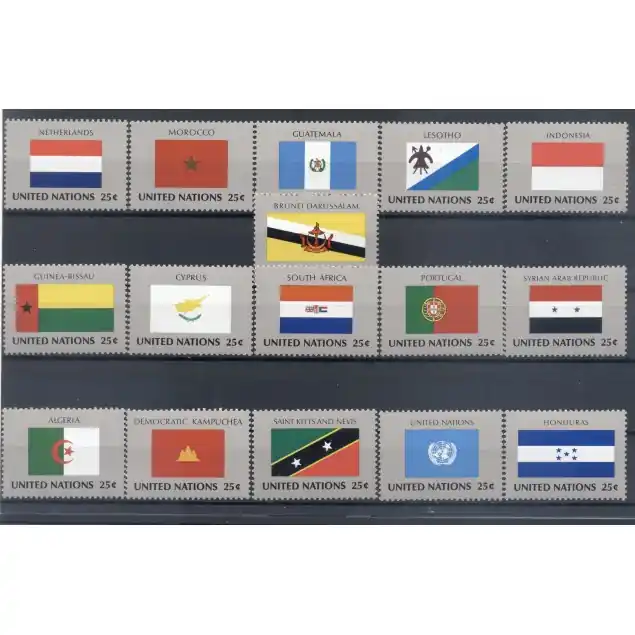 Garantie Incluse Nations Unies New York 1989 - Y & T n. 547/62 -  Drapeaux des Etats Membres de l'ONU (X) (Michel n. 579/94)