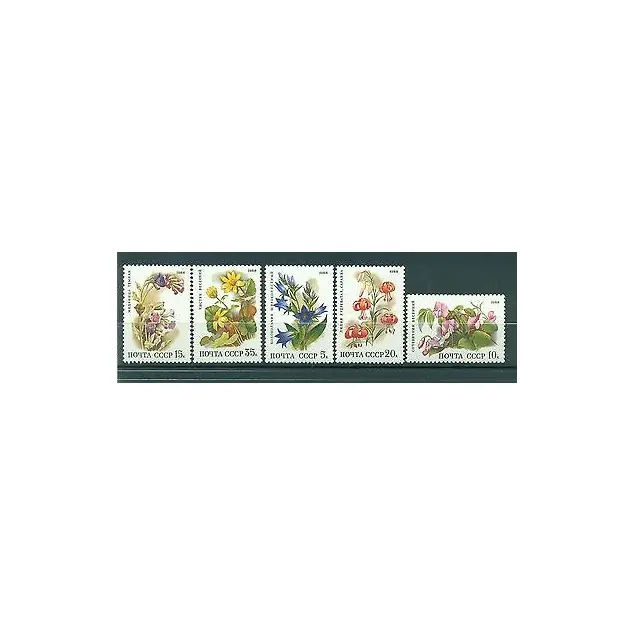 URSS 1988 - Y & T n. 5529/33 - Fleurs (Michel n. 5847/51) Prix Cassé