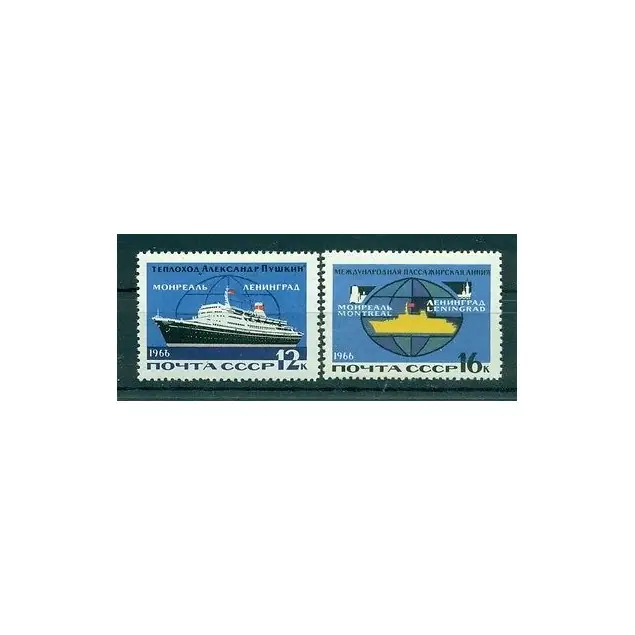 Prix Cassé URSS 1966 - Y & T n. 3085/86 - Ligne maritime Leningrad-Montréal (Michel n. 3196/97)