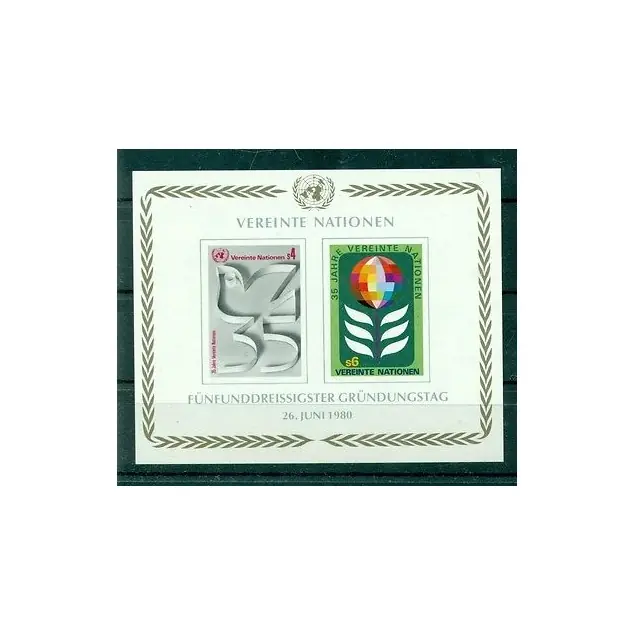 Achat Immédiat Nations Unies Vienne 1980 - Y & T n.12/13 B - feuillet n.1  - 35e anniversaire