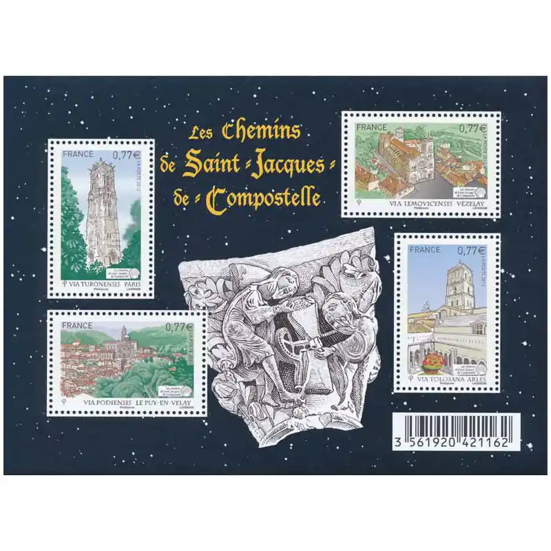 Bon Marché Feuillet de 4 timbres Les Chemins de Saint-Jacques-de-Compostelle F4641 neuf**.