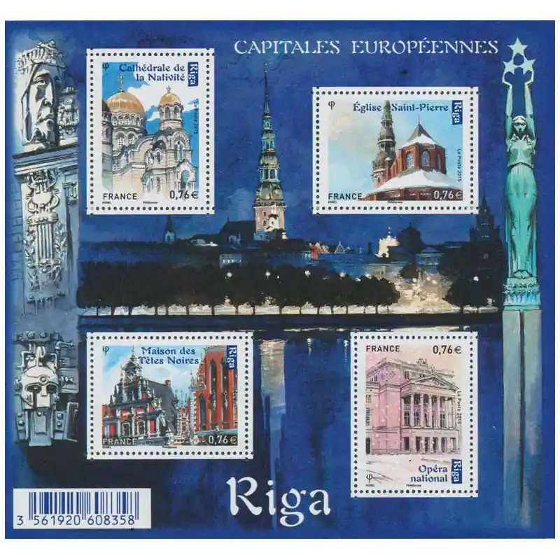 Prix Cassé Feuillet de 4 timbres Capitale européenne Riga F4938 neuf**.