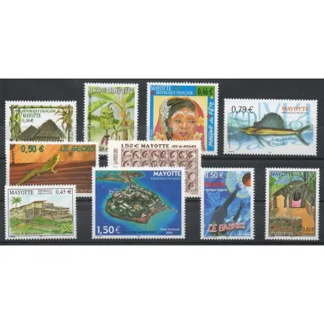 Mayotte - Année complète - 2003 - No 140/148 et PA6 Fait Main