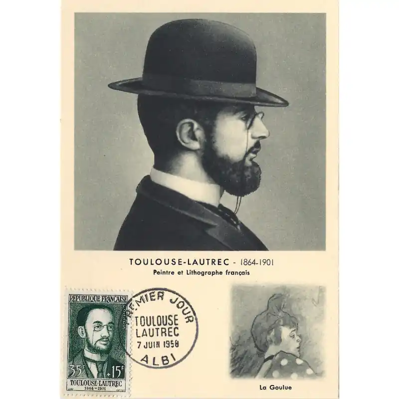 Toulouse Lautrec timbre de France N°1171 oblitéré sur carte maximum. Meilleur Prix