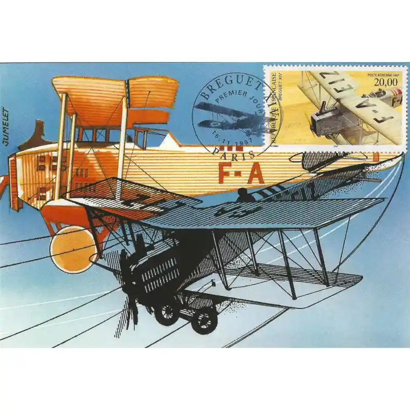 Must-Have Timbre poste aérienne N°61 Breguet XIV oblitéré sur carte maximum.