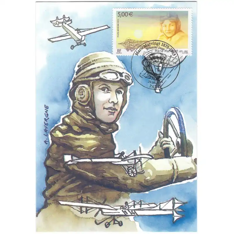 Timbre poste aérienne N°67 Marie Marvignt oblitéré sur carte maximum. Acheter Direct