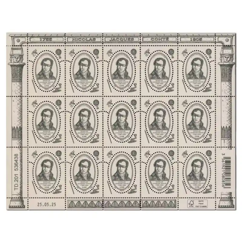 Timbre Nicolas Jacques Conté en feuillet de France N°F194 neuf**. Garantie Incluse