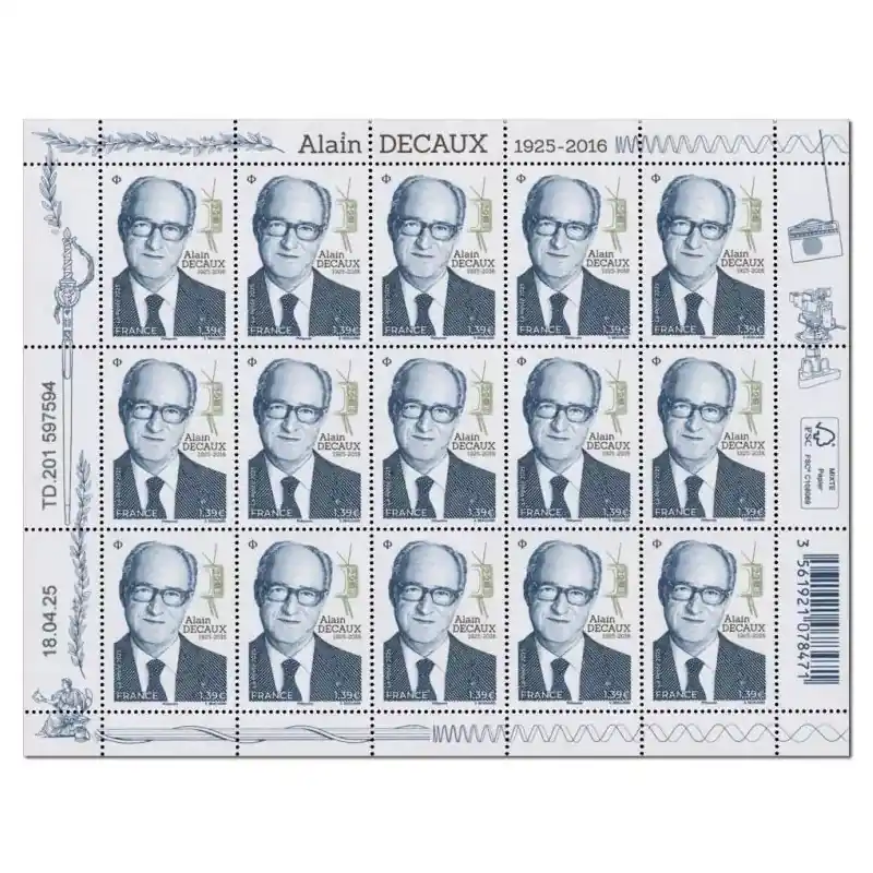 Jusqu’à Épuisement Des Stocks Timbre Alain Decaux en feuillet de France N°F193 neuf**.