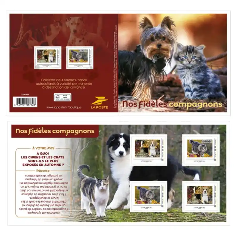 Bon Marché Collector 4 timbres Nos fidèles compagnons chats et chiens.