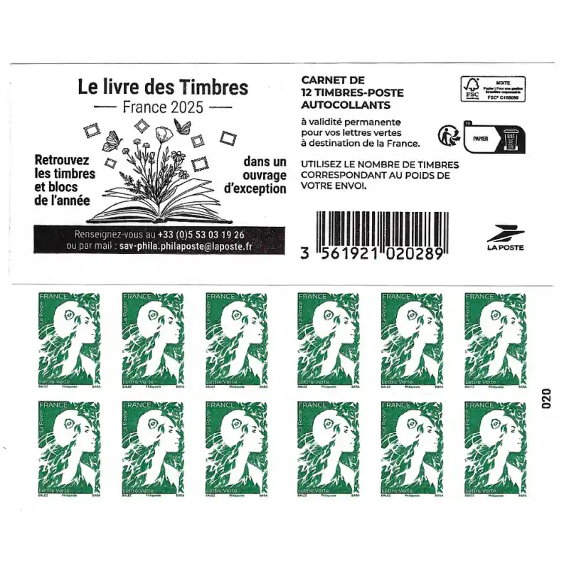 Prix Réduit Carnet de 12 timbres Marianne de l'avenir - Le Livre des timbres 2025.