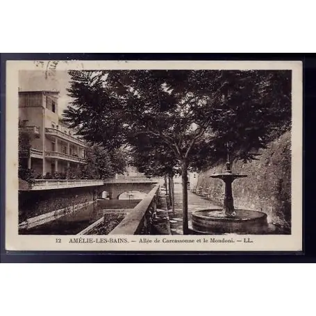 Carte postale 66 - Amelie-les-Bains - Allee de carcassonne et le Mondoni - Voyage - Dos div Pas Cher