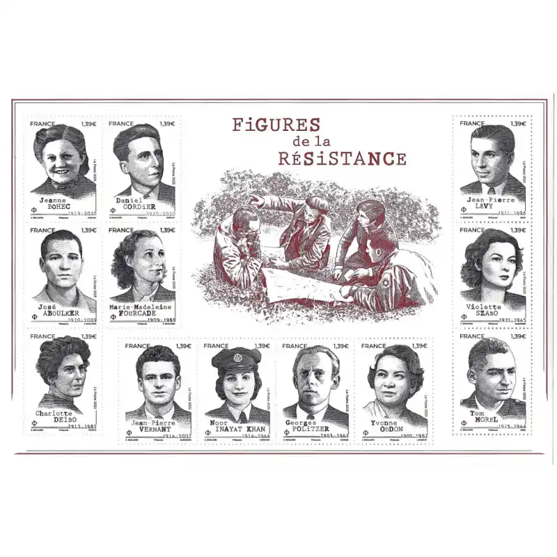 Bloc de 12 timbres Figures de la résistance F5930 neuf**. Original
