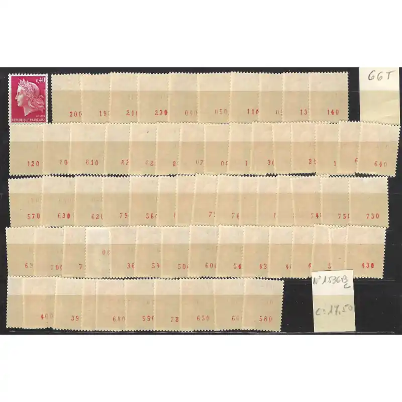 Certifié Marianne de Cheffer N°1536Bc lot de 66 timbres issus de roulette neufs**.