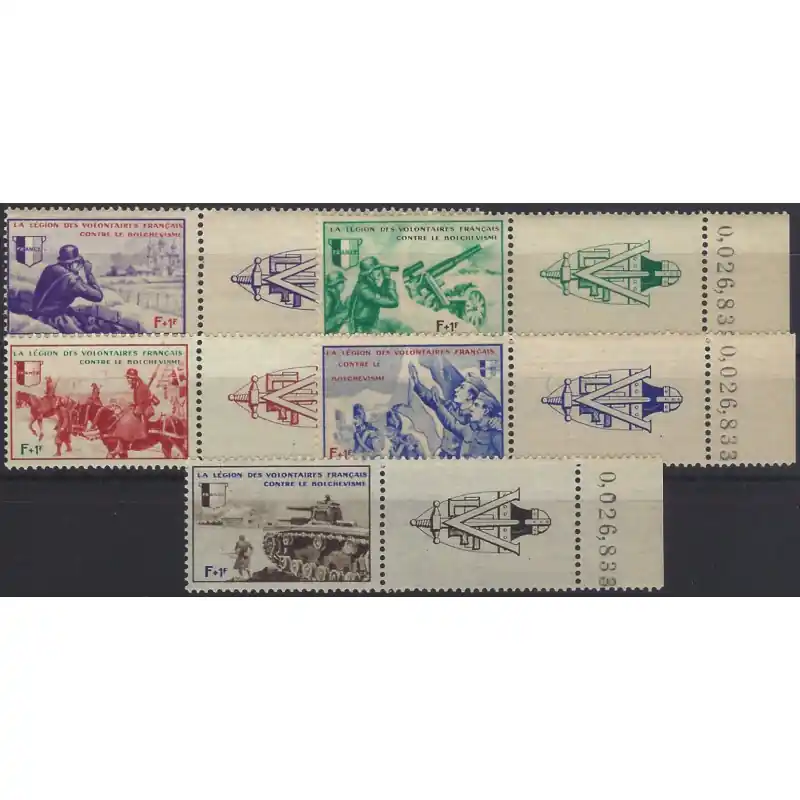 LVF timbres de France N°6-10 série avec vignette numérotée neuf**. Commande En Gros