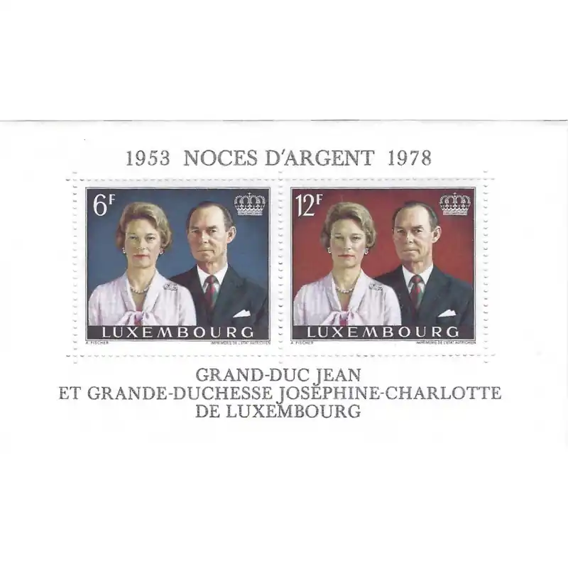 Bloc feuillet de timbres de Luxembourg N°11 Noces d'argent neuf**. Populaire