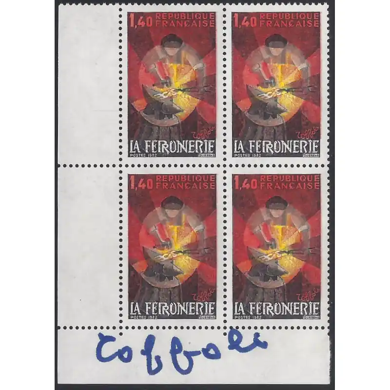 Nouvel Arrivage La Ferronnerie timbre de France N°2206 bloc de 4 signé Toffoli.