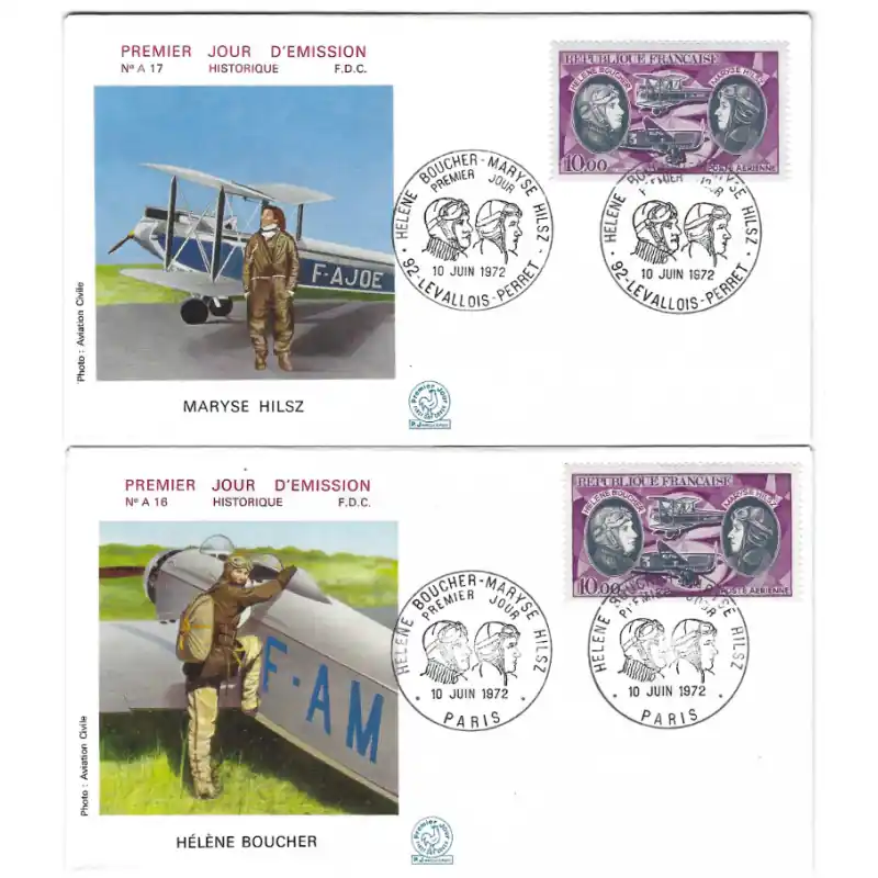 Boucher et Hilz timbres poste aérienne oblitérés sur 2 enveloppes FDC. Acheter En Ligne