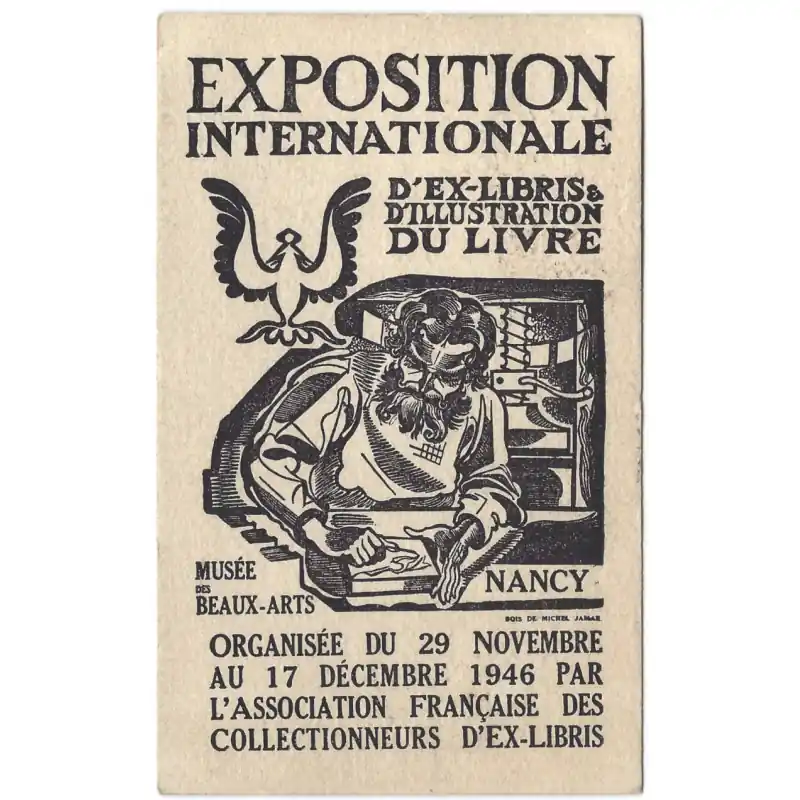 Prix Cassé Cachet d'exposition internationale d'ex-libris d'illustration du livre 30-11-1946 sur CP.