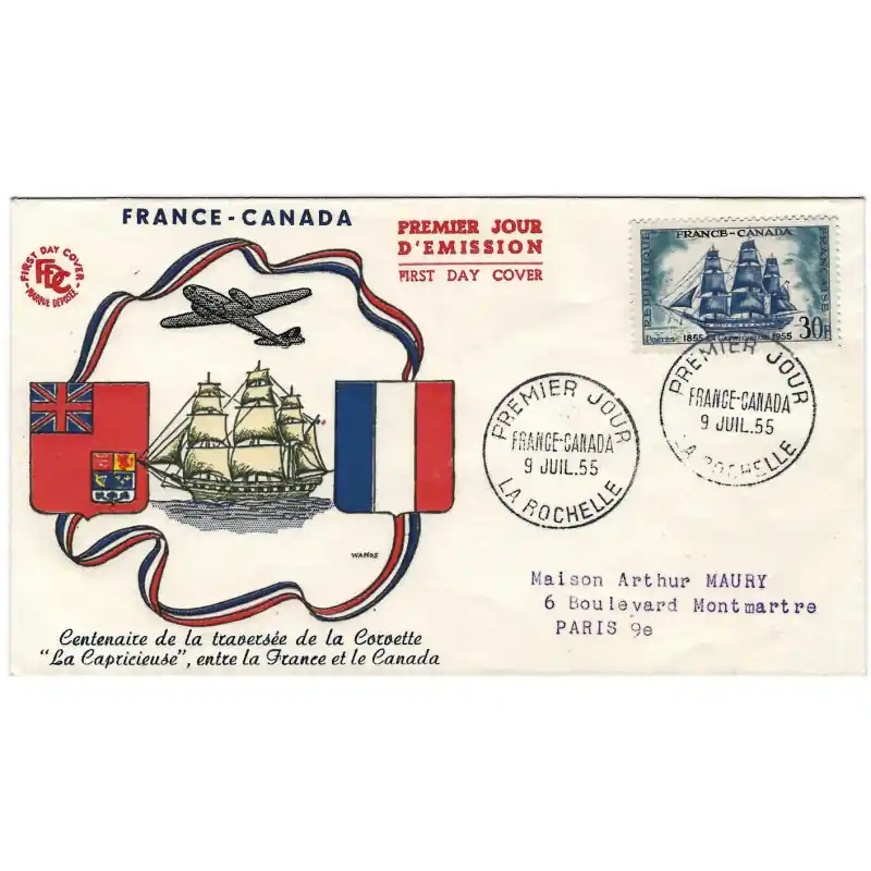 Original France-Canada timbre de France N°1035 oblitéré sur enveloppe FDC.