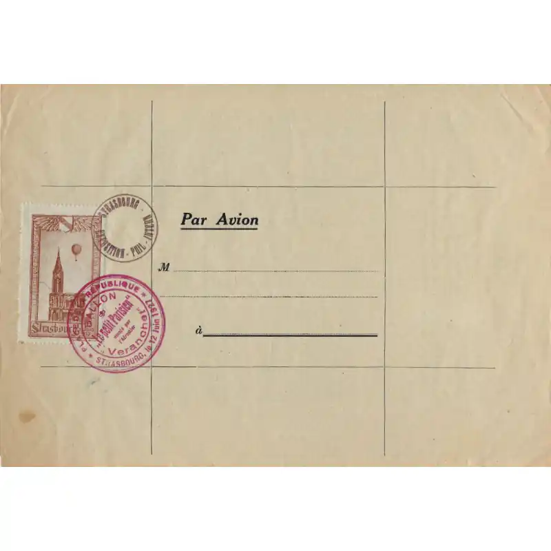 Vignette journée de l'aviation Strasbourg par Ballon N°10a sur gazette des absents. Soldes