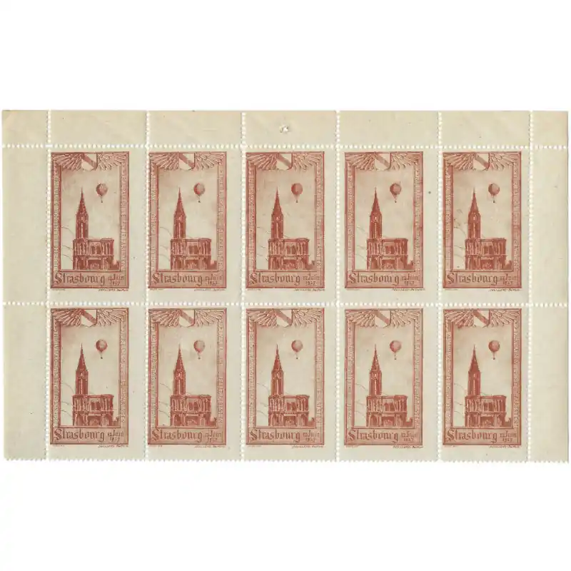 Vignette journée de l'aviation Strasbourg par Ballon N°10 bloc de 10 neuf**. Retour Gratuit